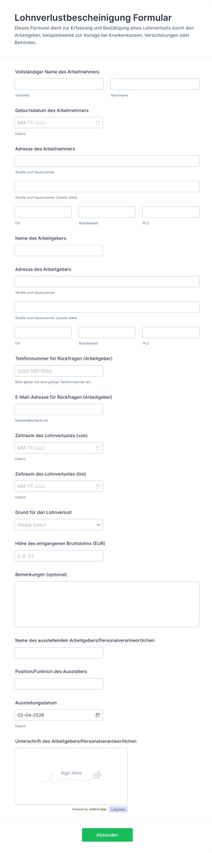 Lohnverlustbescheinigung Formular