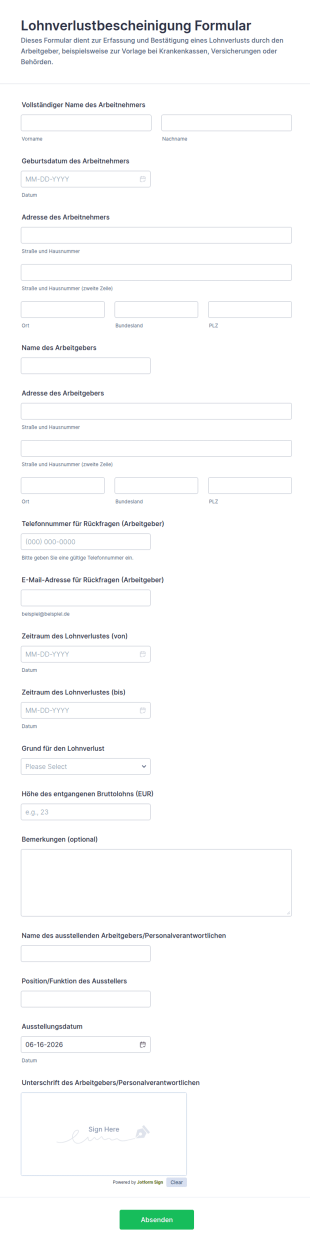 Lohnverlustbescheinigung Formular