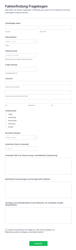 Lokalisierter Fragebogen Zur Erfassung Von Unternehmensdaten