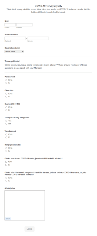 LOMAKEPOHJA COVID 19 Terveyskysely Päivittäinen