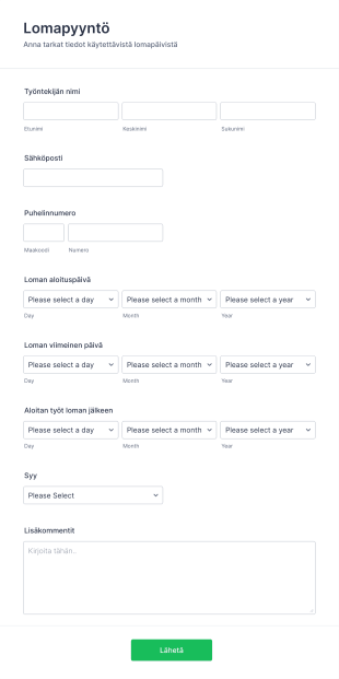 Lomapyyntö Lomake Form Template