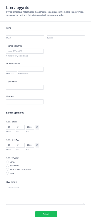 Lomapyyntö Form Template