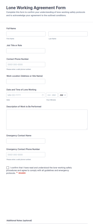 Lone Working Agreement Form Template