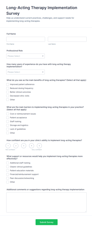 Long Acting Therapy Implementation Survey Form Template