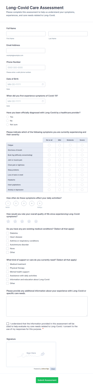 Long Covid Care Assessment Form Template