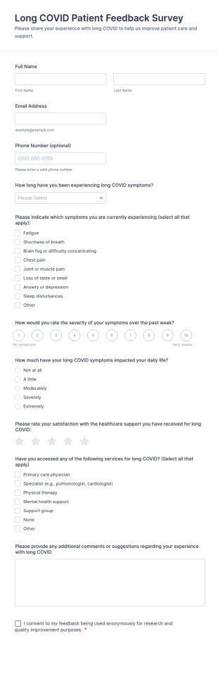 Long COVID Patient Feedback Survey Form Template