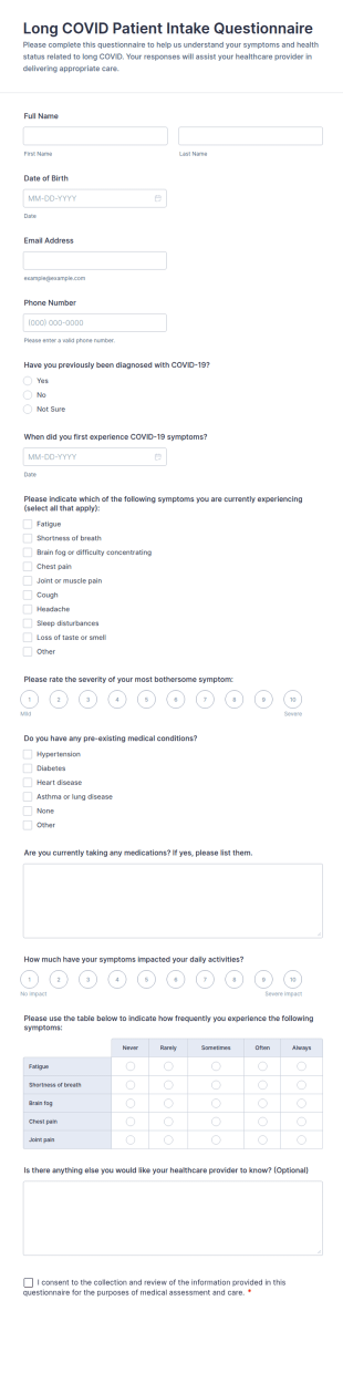 Long COVID Patient Intake Questionnaire Form Template
