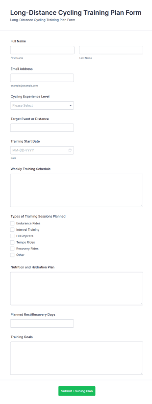 Long Distance Cycling Training Plan Form Template