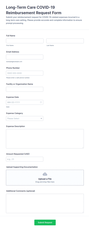 Long Term Care COVID 19 Reimbursement Request Form Template