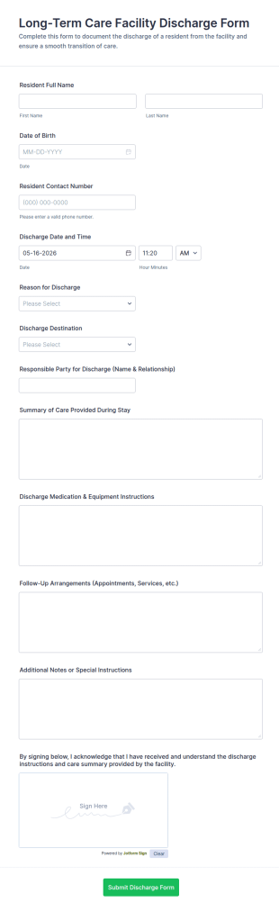Long Term Care Facility Discharge Form Template