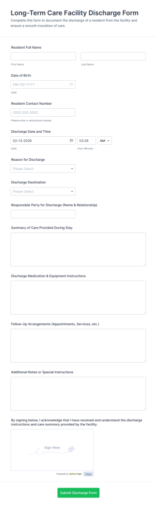 Long Term Care Facility Discharge Form Template