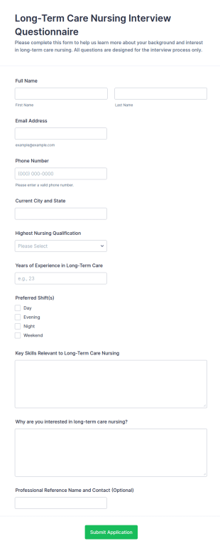 Long Term Care Nursing Interview Questionnaire Form Template