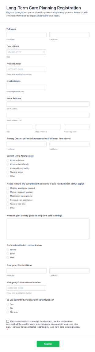 Long Term Care Planning Registration Form Template