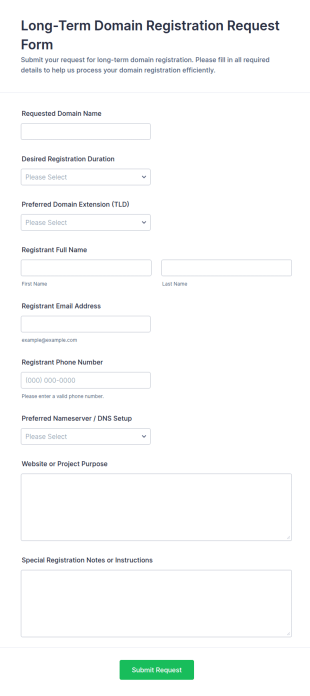 Long Term Domain Registration Request Form Template