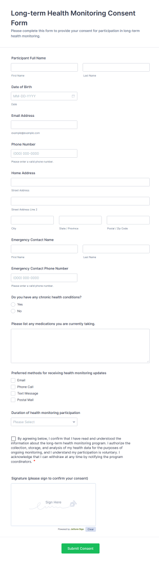 Long Term Health Monitoring Consent Form Template