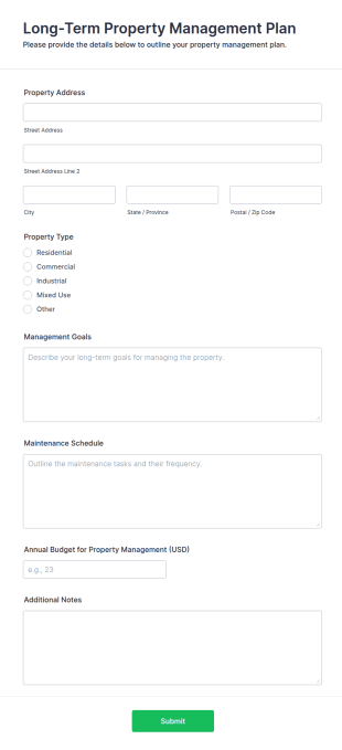 Long Term Property Management Plan Form Template