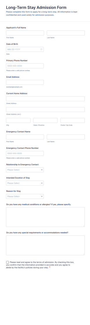 Long Term Stay Admission Form Template