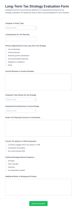 Long Term Tax Strategy Evaluation Form Template