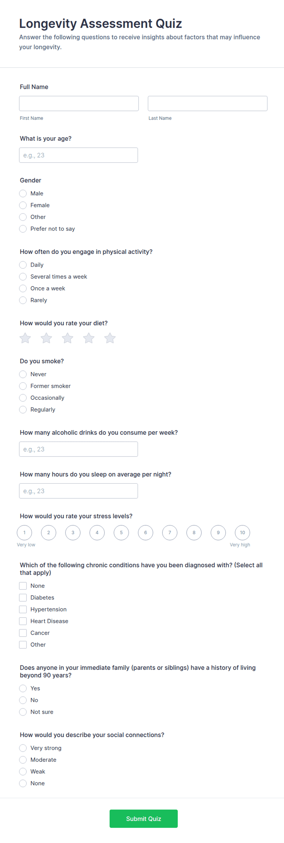 Longevity Assessment Quiz Form Template | Jotform