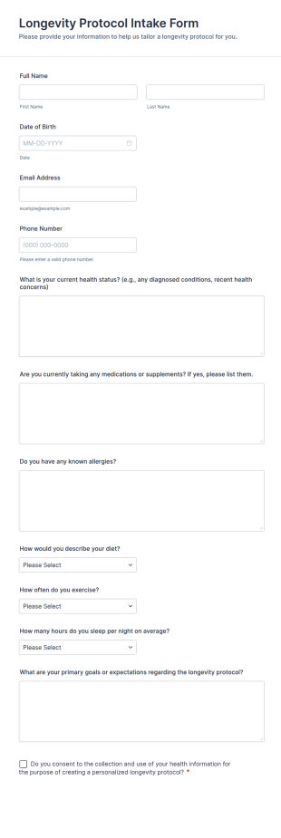 Longevity Protocol Intake Form Template