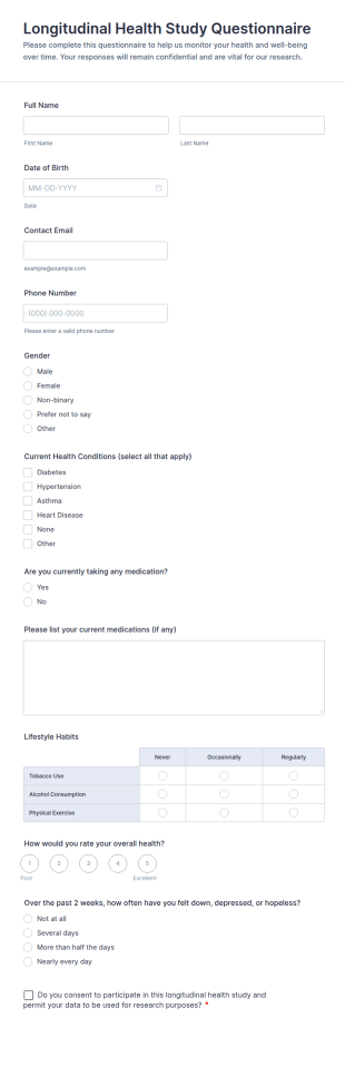 Longitudinal Health Study Questionnaire Form Template
