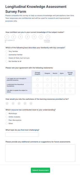 Longitudinal Knowledge Assessment Survey Form Template