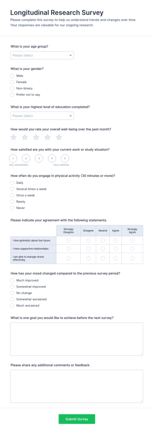 Longitudinal Research Survey Form Template