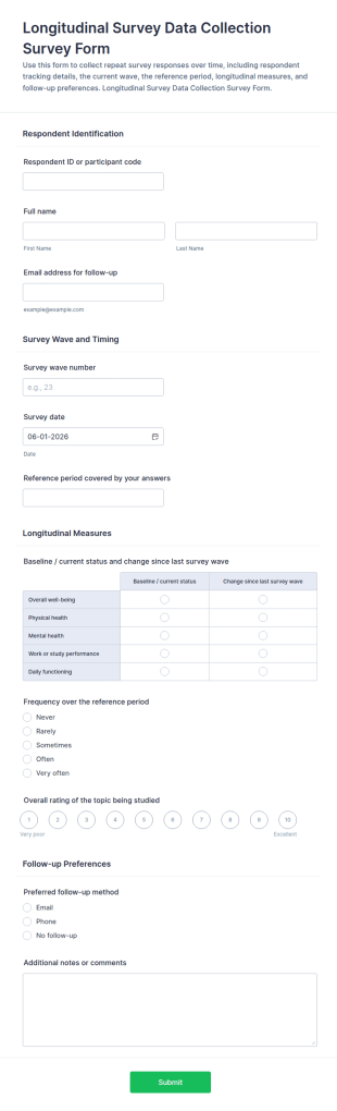 Longitudinal Survey Data Collection Form Template