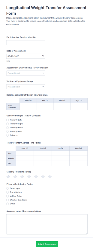 Longitudinal Weight Transfer Assessment Form Template