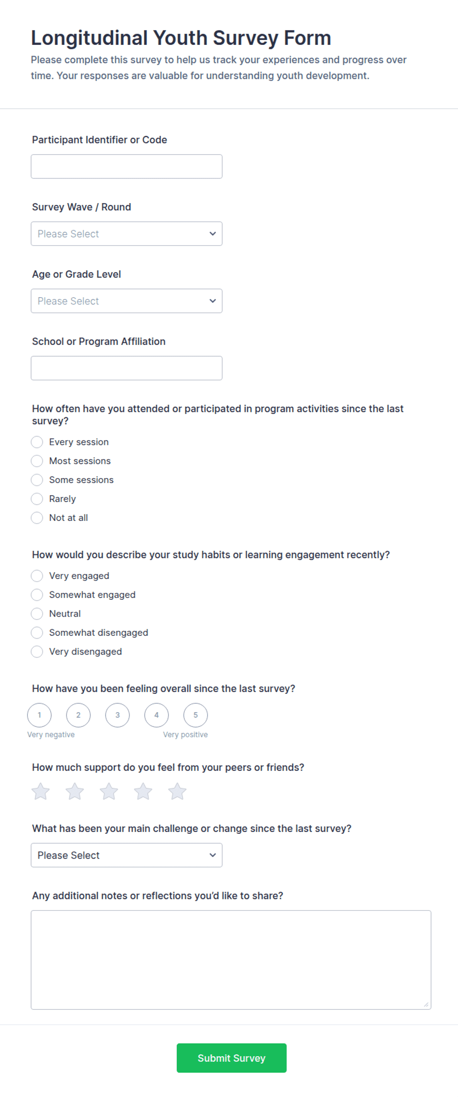 Longitudinal Youth Survey Form Template | Jotform
