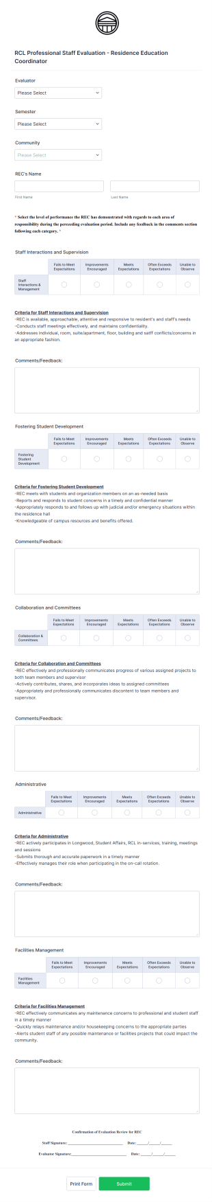 Longwood ProStaff Eval Ad Evaluation Form Template