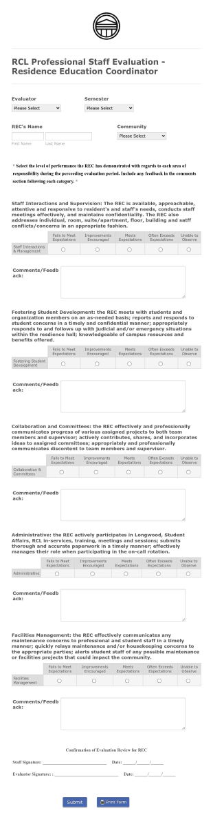 Longwood Prostaff Eval Ad Rec Form Template