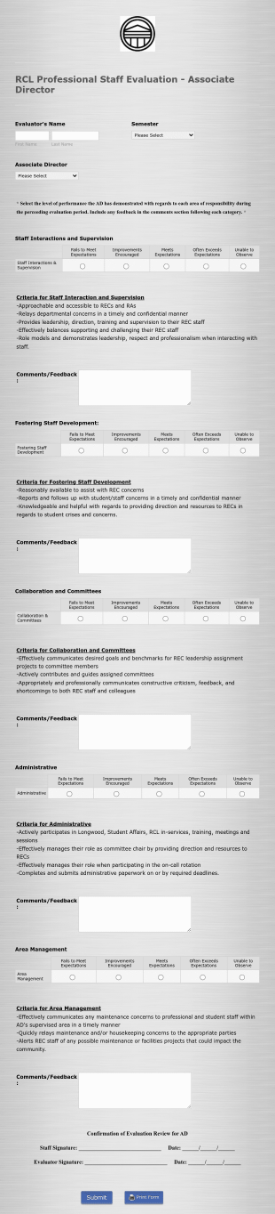 Longwood Prostaff Eval Rec Ad Form Template