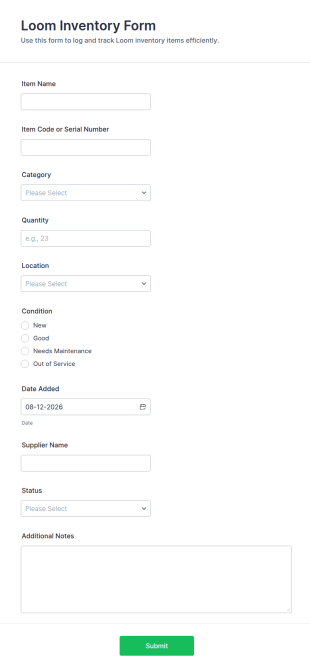 Loom Inventory Form Template