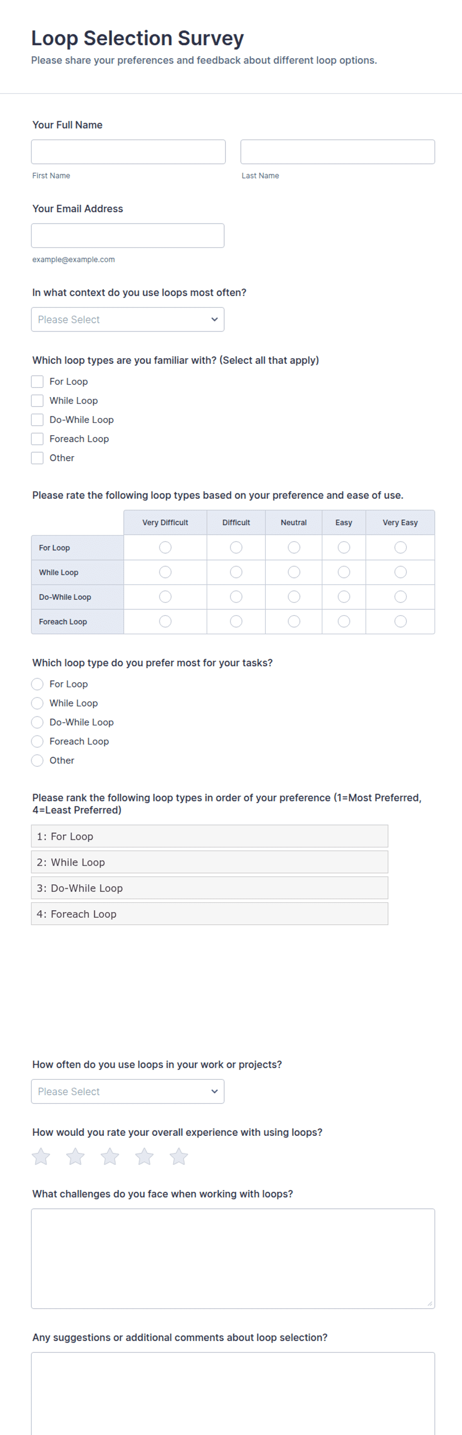 Lop Example Form Loop Selection Survey Form Template | Jotform