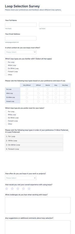 Loop Selection Survey Form Template