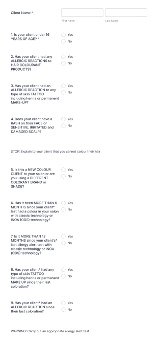 (Slick Salon's Template) L'Oréal's Professional Consultation Form Template
