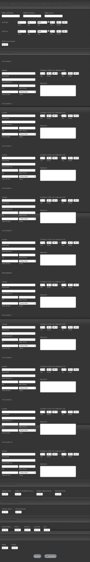 Los Santos Daily Report Form Template