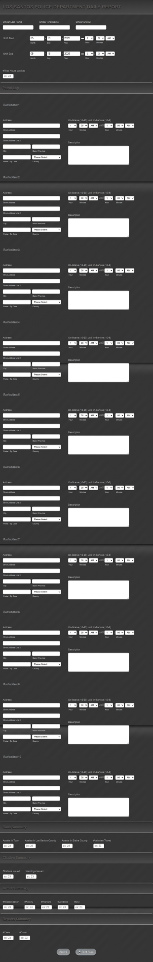 Los Santos Daily Report Form Template