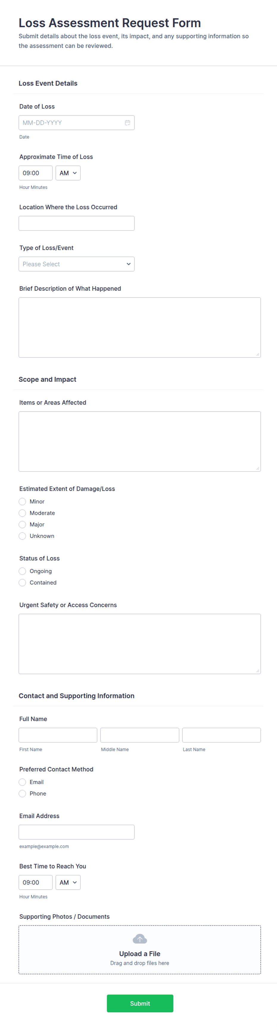 Loss Assessment Request Form Template | Jotform