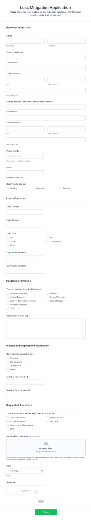 Loss Mitigation Application Form Template