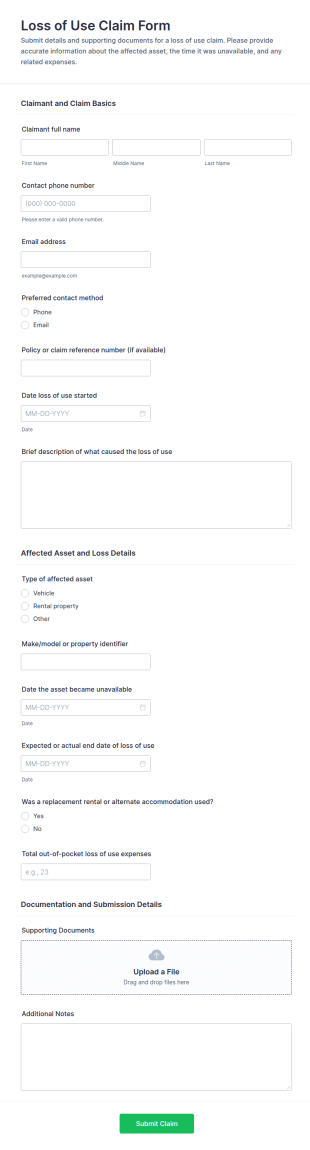 Loss Of Use Claim Form Template