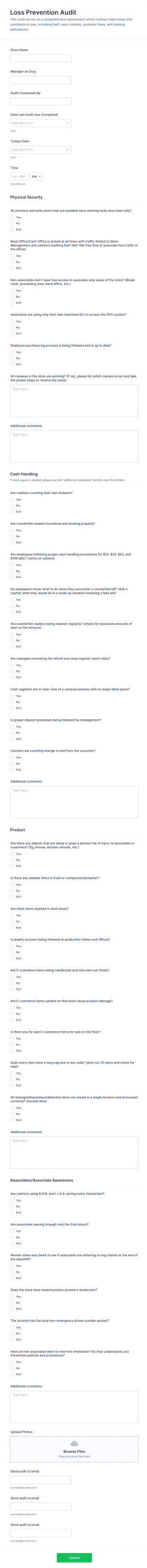 Loss Prevention Audit Form Template