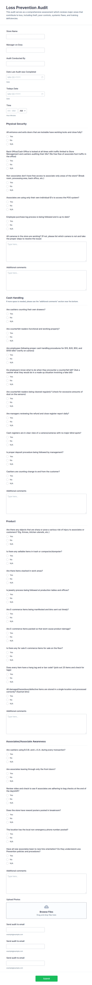 Loss Prevention Audit Form Template