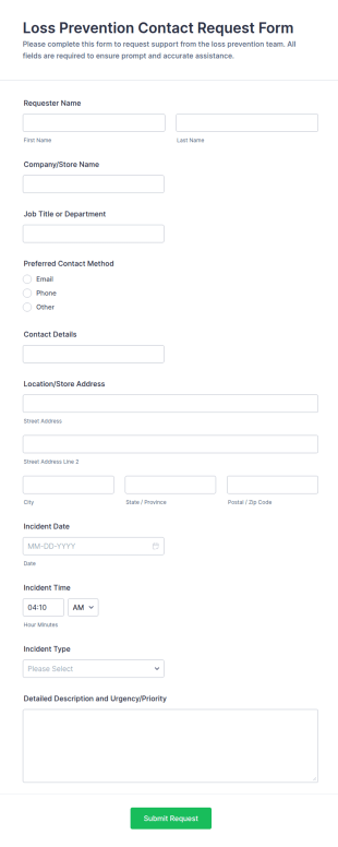 Loss Prevention Contact Request Form Template