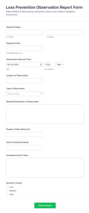 Loss Prevention Observation Report Form Template