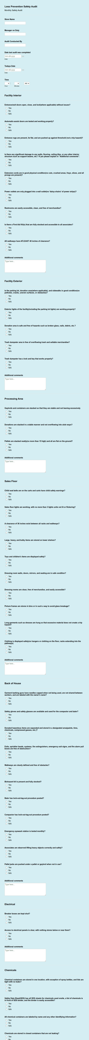 Loss Prevention Safety Audit Form Template