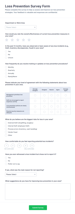 Loss Prevention Survey Form Template