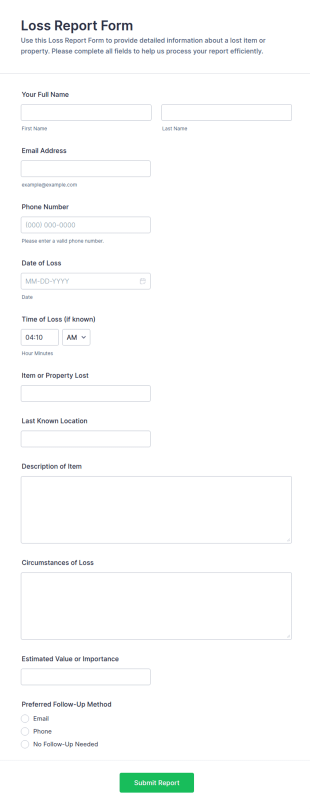 Loss Report Form Template