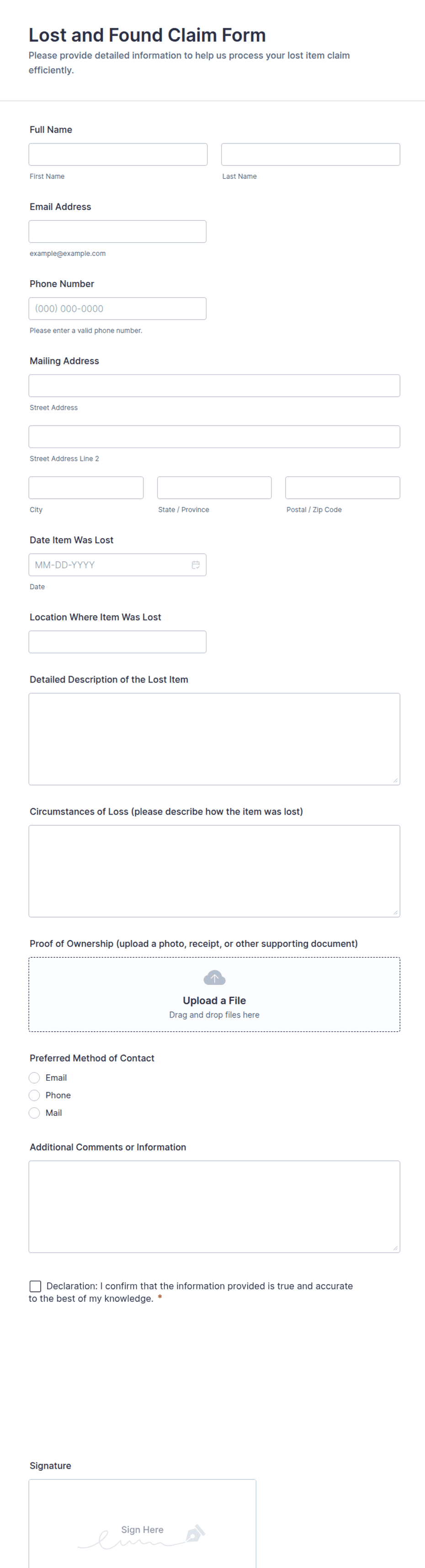 Lost and Found Claim Form Template | Jotform